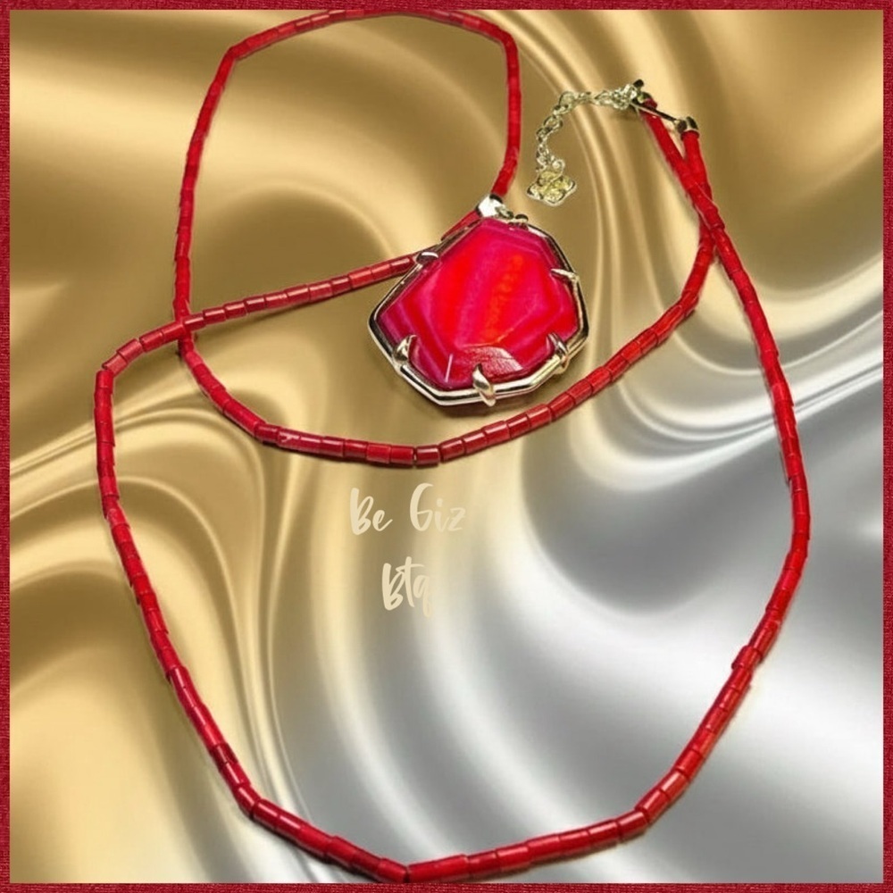 Authentic Kendra Scott Beatrix Necklace and Dunn Red Coral Earrings Set - Picture 3 of 11